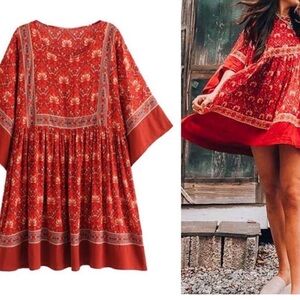 R.Vivimos Summer Cotton Half‎ Sleeve Casual Loose Bohemian Floral Tunic Dress